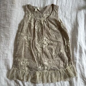 Sleeveless Embroidered Tunic with Lace Ruffle